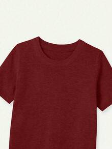 New Spring/Summer Women's Knit Short Sleeve Top, Casual Minimalist Style Burgundy Solid Color Crew Neck Pullover, Suitable For Daily Wear And Commuting - Wine Red - View 7