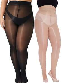 1/2 Pairs Women's Large Size Oiled Aurora Black Stockings Bottom Socks - Multicolor - View 14