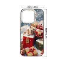 Una caja de regalo con temática navideña que presenta copos de nieve y diseños invernales, también disponible en versiones con temática de Halloween.Esta funda de teléfono moderna y linda es compatible con Apple  16, 15, 14, 13, 12, 11 Pro Max, Pro Plus y 16E. - Colores mixtos - Ver 4