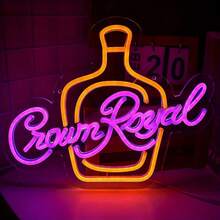 皇冠威士忌霓虹灯招牌 - USB供电，多色墙面装饰，带开关控制，适用于卧室、酒吧、咖啡馆、婚礼和生日派对，霓虹灯招牌，皇冠威士忌，USB