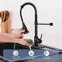 Matte Black Kitchen Faucets With Pull Down Sprayer - High Arc Spring 304 Stainless Steel Single Hole Sink Faucet With Dual Function Pull-Down Sprayer For Bar Rv Kitchen(Without  Cover Plate) - Matte Black - View 6