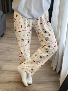 Sanrio Calça Confortável e Solta com Estampa de Desenho Animado Hello Kitty para Mulheres, Adequada para Loungewear e Sleepwear, Todas as Estações, Outono