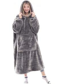 Waitu Wearable Blanket Sweatshirt Gifts Women And Men, Warm And Cozy Blanket Hoodie, Thick Flannel Blanket With Sleeves And Pocket - Gray - Leopard Pink - View 7