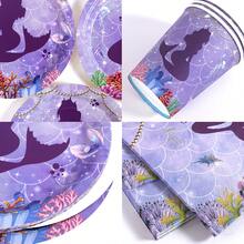 1 Set Mermaid Silhouette Disposable Plates, Napkins And Cups, Serves 10 Guests, Suitable For Birthday, Wedding, Party, Family Picnic - Multicolor - View 3