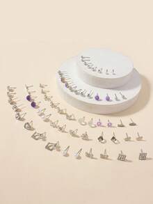 30 Pairs Elegant Butterfly & Snowflake Faux Pearl Metal Rhinestone Stud Earrings Set, Fashionable For Daily Casual Wear, Holiday Gift - Multicolor - View 3