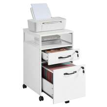 VASAGLE  Archivador móvil sobre Ruedas, para Oficina en casa, 2 cajones con Bloqueo, para tamaño A4, Carpetas Colgantes tamaño Carta, Estante Abierto, Marco de Acero, Blanco Nube - Blanco - Ver 7