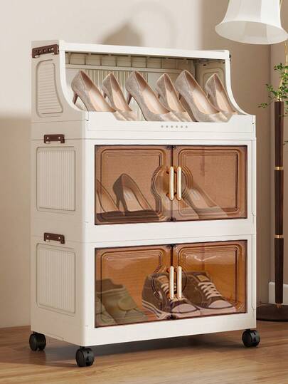 1 pieza Armario de almacenamiento plegable de plástico con puerta doble, armario portátil, organizador del hogar para sala de estar, cocina, baño, dormitorio, almacenamiento de juguetes, armario de aperitivos, regalo y Día de San Valentín