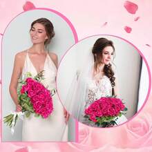 100pcs Artificial Rose Flowers, Red Rose, Fake Roses, Suitable For DIY Wedding Bouquets, Tabletop Decor, Bridal Shower, Valentine's Day Decoration, Baby Shower, Home Decor, Indoor & Outdoor Decoration - Hot Pink - View 8