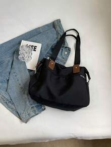 Bolso de mano y bolso de hombro de unicolor con múltiples bolsillos, diseño unisex de moda