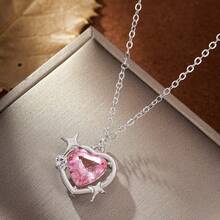 Fashion Pink Heart Synthetic Pendant Necklace Christmas Gift Synthetic Gemstone Jewelry - Bạc - Xem 7