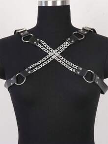 男士PU皮革朋克胸带式安全带 可调节男士胸链舞台夜总会酒吧表演安全带 - 黑色 - 查看 2