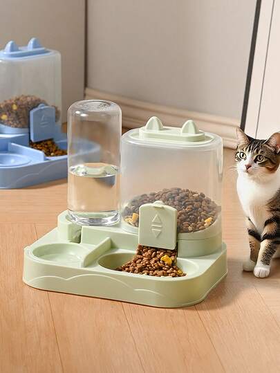 1 Piece 2-In-1 Automatic Food And Water Dispenser For Cat, Automatic Pet Bowls - Removable And Washable Pet Food And Water Station, Suitable For Indoor Cats, No Power Supply Required, Easy To Clean Design - Cat Bowls, Cat Water Dispenser, Pet Supplies