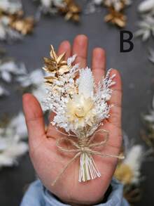 1/2/3/4/6/8/10/12 pièces Mini bouquet de fleurs séchées, convient pour la décoration de table à la maison, la décoration de gâteau de fête, la boutonnière des garçons d'honneur, la décoration de mariage de style bohème vintage, cadeau pour la douche de mariée - Blanc - Voir 4