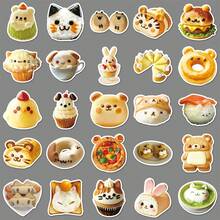 50张动物造型食物贴纸，可用于饼干、面包、可爱食物装饰、剪贴簿、杯子等。 - 彩色 - 查看 2