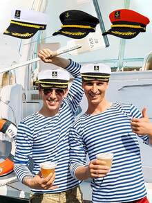 1顶男女通用刺绣船长帽，制服道具船长帽，适合派对配饰