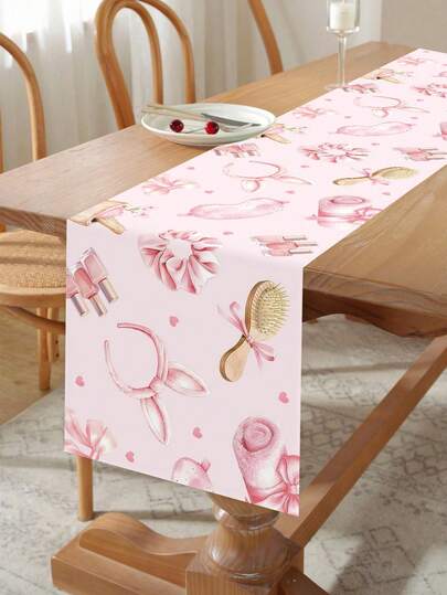 1pc Water Spa Themed Table Runner, Pink Water Spa Themed Room Tablecloth Decor, Salon & Skincare Design, Rectangular Dining Table Cover, Suitable For Spa Products, Singles Party Decor, Home Spa Day, Room Decor, Home Decor, Party Gifts