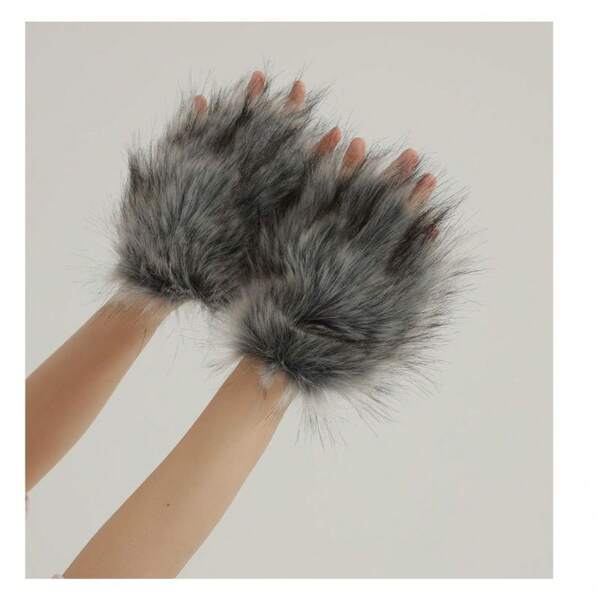 1 Pair Of Plush Half-Finger Gloves, Autumn And Winter Niche Quirky Warm Must-Have, Unique Style Accessories Must Buy, Suitable For Christmas Party Performance Gathering Wear