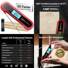 Termómetro profesional 3 veces más rápido de lectura instantánea de 0,5 segundos, digital, precisión ± 0,5 °F, resistente agua IP67, visualización de encendido automático/sueño y rotación,(Rojo & negro) - Tipo 1 - Ver 1