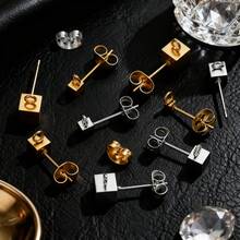 10-Piece Set Of 304 Stainless Steel 18K Gold-Plated Square Stud Earrings In 2/3/4/5mm Sizes With Dangling Globe-Shaped 4mm Earrings. Women's Stainless Steel Jewellery Stud Earrings. DIY Earring Accessories. Jewellery Making Components. - Multicolor - View 2