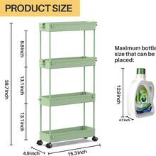 4-Tier Slim Rolling Storage Cart Storage Cart Organizer Rolling Utility Cart, Mobile Shelving Unit Slide Out Storage Shelves For Kitchen Living Room Bathroom Laundry Room & Dressers Outdoor Decor - màu xanh lá - Xem 2