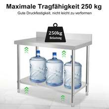 Stainless Steel Work Table With Raised Edge, Stainless Steel Kitchen Table With Adjustable Feet, Kitchen Table/Disassembly Table With Extra-Large Lower Shelf, 150 X 50 X 85 Cm, With Raised Edge - Silver - View 6