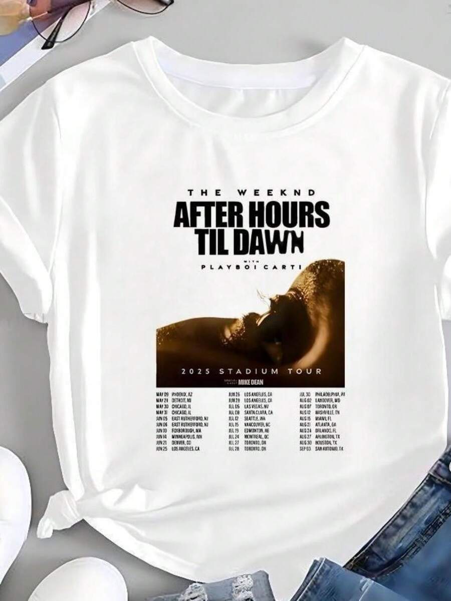 The Weeknds Fashion Print T-shirt The Weeknds Top Neutral Trendss Harajuku Short Sleeve Unisex Shirt Graphic Oversized T-shirt - Blanco - Ver 1