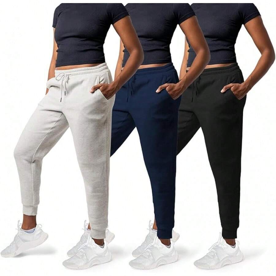 Common 3 Pack Sweatpants Women - Womens Sweatpants With Pockets, Fleece Womens Joggers, Yoga Pants (Available In Plus) - 黑色 / 海軍藍 / 淺灰色 - 查看 1