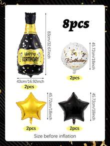 Bộ 2/8 bóng bay lá vàng đen mừng sinh nhật, bao gồm chai đựng bóng bay mừng sinh nhật, bóng bay tròn mừng sinh nhật và bóng bay lá vàng đen hình ngôi sao, thích hợp để trang trí tiệc sinh nhật, phụ kiện sinh nhật màu đen và vàng, kỷ niệm, phông nền chụp ảnh, tiệc tắm, trang trí nhà cửa - Nhiều màu - Xem 8