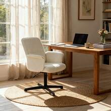 Meubles Cosy 現代辦公椅，採用圈絨面料，彎木框架，高度可調節，360°旋轉，符合人體工學，舒適美觀，聖誕裝飾款，白色，尺寸：62.5 x 59.5 x 81-93 厘米 - 白色 - 查看 7