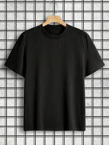 Camiseta Casual de Manga Corta para Hombre con Estampado de Letras Atrevidas - Cuello Redondo, Ajuste Regular y No Transparente para Verano y Deporte - Negro - Ver 4