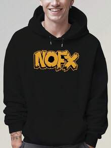 Sudadera con capucha para hombre de NOFX - Sudadera holgada, tela suave, prenda superior de estilo urbano, adecuada para otoño e invierno, regalo de moda para hombres - Ropa casual de uso diario, sudadera con capucha, ropa de otoño e invierno, estampado de letras grandes, ajuste cómodo, holgado - Negro - Ver 4