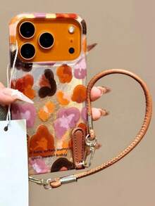 可爱豹纹时尚手机壳，Y2K风格，彩色涂鸦豹纹图案，兼容 17 Pro Max、17 Pro、17、16 Pro Max、16 Pro、16、16 Plus、15 Pro Max、15 Pro、13 Pro Max、14 Pro、12 Pro Max、17 Air、14、13、12、11。韩版时尚短挂绳，防震设计，春季送礼佳品。 - 彩色 - 查看 1