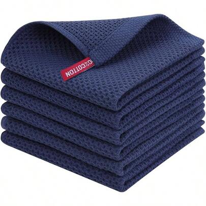 Cotton Kitchen Cleaning Cloths, Highly Absorbent Soft Dish Cloths, Quick Drying Kitchen Accessories Washing, Pack Of 6, 30x 30, Navy Blue