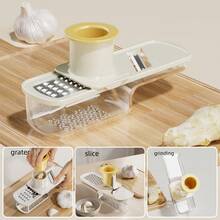 Cet ensemble multifonctionnel 3-en-1 de presse-ail comprend un hachoir/éplucheur d'ail, une presse à ail manuelle et peut produire de l'ail émincé et de la purée d'ail. Un ustensile de cuisine essentiel.