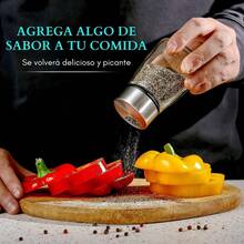 ¡RecomendadoU Chef Juego de 2 Saleros y Pimenteros con Agujeros de Vertido Ajustables, Dispensador de Especias de Acero inoxidable y Vidrio para Sal de Mesa y Pimienta¡Top de Temporada - 1 - Ver 5