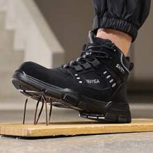 GUYISA Black High-Top Steel Toe Safety Shoes, Anti-Crush And Anti-Puncture, Wear-Resistant Solid Bottom To Protect Toes, Lace-Up Style Suitable For Women All Seasons Work Shoes (Size Runs Large, Please Order One Size Down) - Black - View 5