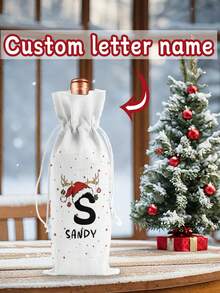 1pc/5pcs/8pcs Customized Linen-Like Fabric Wine Bag, Christmas Wine Gift Bag, Personalized Wine Bottle Cover, Reusable Christmas Wine Bottle Sleeve, Suitable For Christmas, Wedding, Birthday, Holiday Party, Housewarming, Storage - Multicolor - View 3