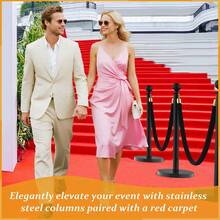 6-Pack Crowd Control Stanchions With 4 Velvet Ropes & 26FT Red Carpet Set, Rope & Stable Base Safety Barriers For Hotel, Theater, Event & Party - Black - View 4