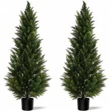 2-Pack Lifelike Cedar Topiary Trees (3/4/5 Ft) With Black Pot UV & Fade Protected Faux Evergreen Plants For Year-Round Indoor/Outdoor Elegance No Maintenance Needed Xmas Cypress Bushes With Container Perfect For Christmas Home & Garden Decor Office Front Door, Wedding, Party - 綠色 - 查看 12