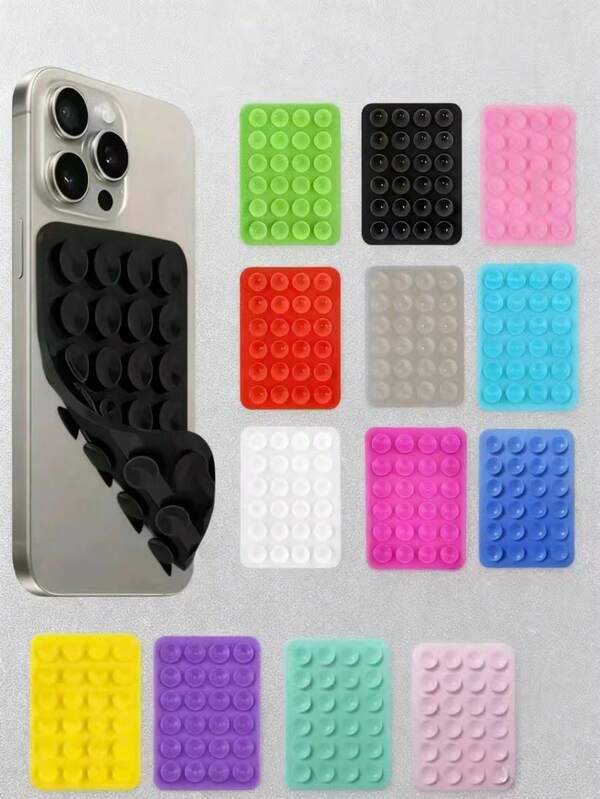 1 pieza Soporte de teléfono móvil de silicona gruesa de doble cara con 24 ventosas lavable y antideslizante