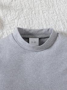 Girl's Classic Solid Color Warm Crew Neck Base Layer Top, Versatile Long Sleeve, Everyday Wear - Grey - View 3