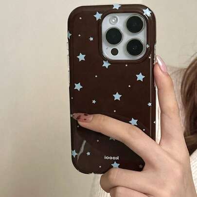 黑色蓝色星形图案玳瑁纹理时尚手机壳，兼容 16 Pro Max和Apple 15，软壳适用于14、新款12 Pro和13 Pro Max，防摔保护套，女士生日礼物，妇女节/三月周年纪念礼物