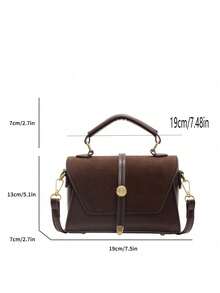 New Fashion Classic Metal Buckle Decor Adjustable Strap Square Crossbody Bag, Burgundy Flap Design, Suitable For Outdoor Sports, Commuting, Shopping, Campus And Short-Distance Travel - Coffee Brown - View 8