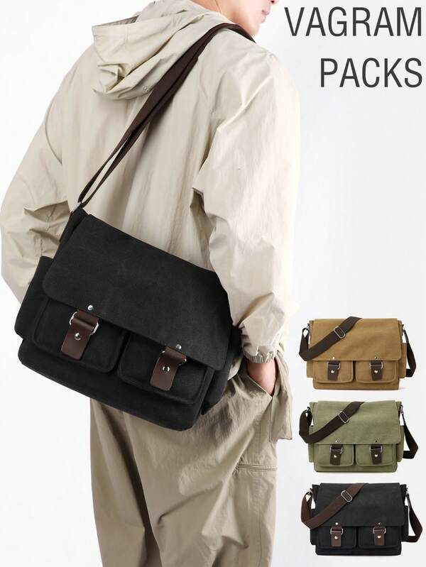 1 pieza Bolso cruzado de lona con múltiples compartimentos de estilo retro y de moda unisex. Bolsos de hombro minimalistas básicos con múltiples bolsillos. Bolso cuadrado portátil. Bolso de negocios casual de gran capacidad para ir y venir.