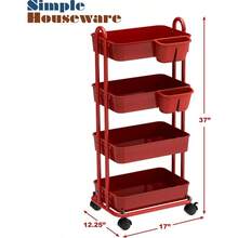 Kitchen Spice TrolleySimple Houseware Carro multifuncional de 4 niveles con cubos colgantes rojoKitchen Spice Trolley - rojo - Ver 6