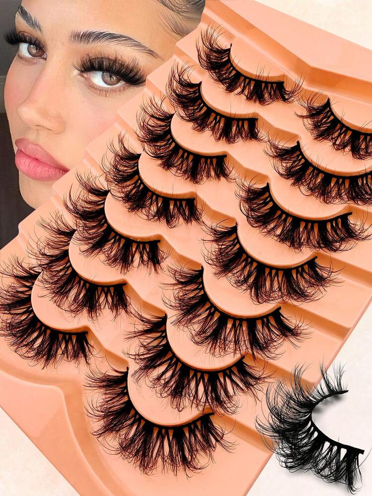 7 Pairs Fluffy Cat-Eye Lashes D Curl Russian Strip False Eyelashes Cat Eye Lashes Natural Look Fluffy Faux Mink Lashes Volume Wispy Long Foxy Eye Lifting Look Fake Eyelashes - màu đen - Xem 4