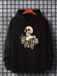Envío desde México | Sudadera con Capucha negra, Diseño Relajado con Estampado, Bolsillos Espaciosos, Perfecta para Otoño e Invierno, Casual y Abrigada​ - Negro - Ver 1