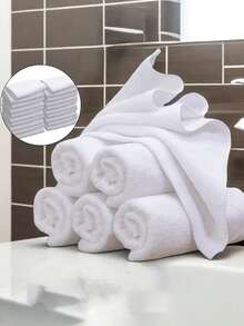 1-50条装白色简约面巾，酒店专用无绒毛巾，柔软吸水面巾，浴室用品 - 彩色 - 查看 1