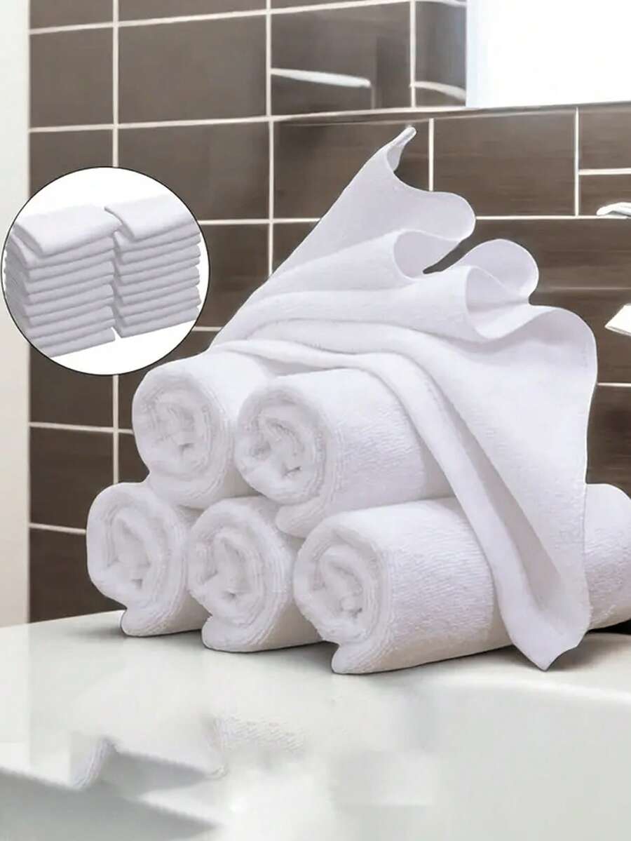 1-50条装白色简约面巾，酒店专用无绒毛巾，柔软吸水面巾，浴室用品 - 彩色 - 查看 1