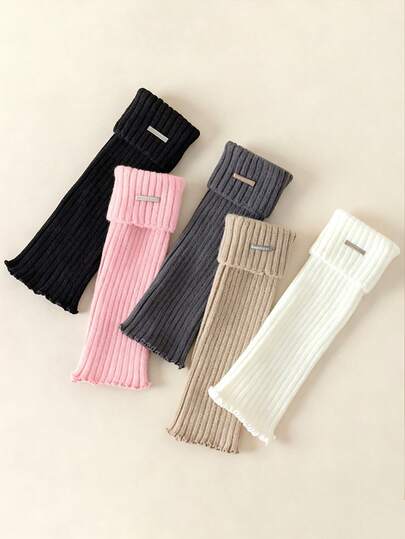 2 Pairs Women's Thick Warm Metal Logo Fashion JK Style Knee High Leg Warmers, Autumn/Winter